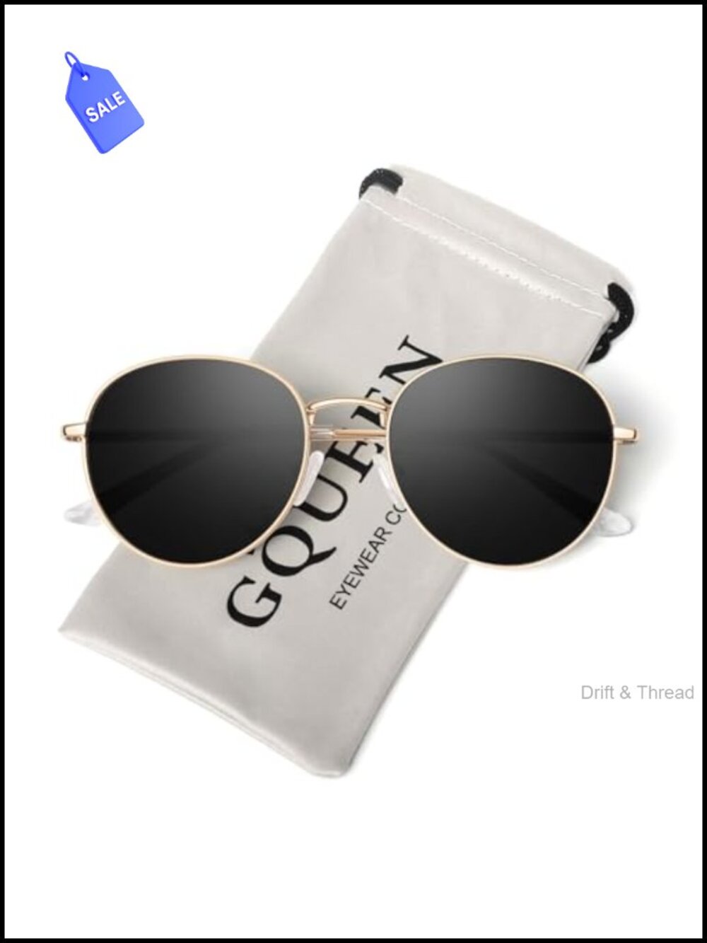 GQUEEN Retro Round Polarized Sunglasses UV400 Stainless Steel Full Frame